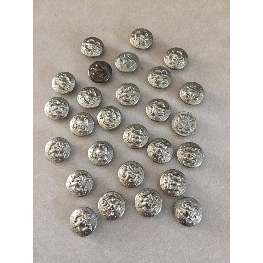 Lot of 27 Vtg US Army Military Eagle Round Silvertone Metal Shank Buttons 1.5cm